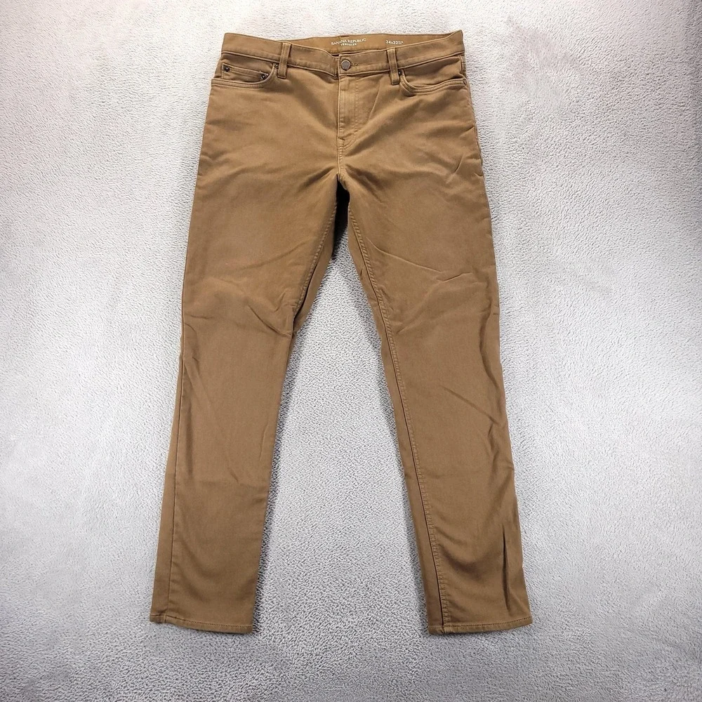 Banana Republic Jeans Mens 34x32 Brown Traveler Slim Fit Stretch Tapered Denim